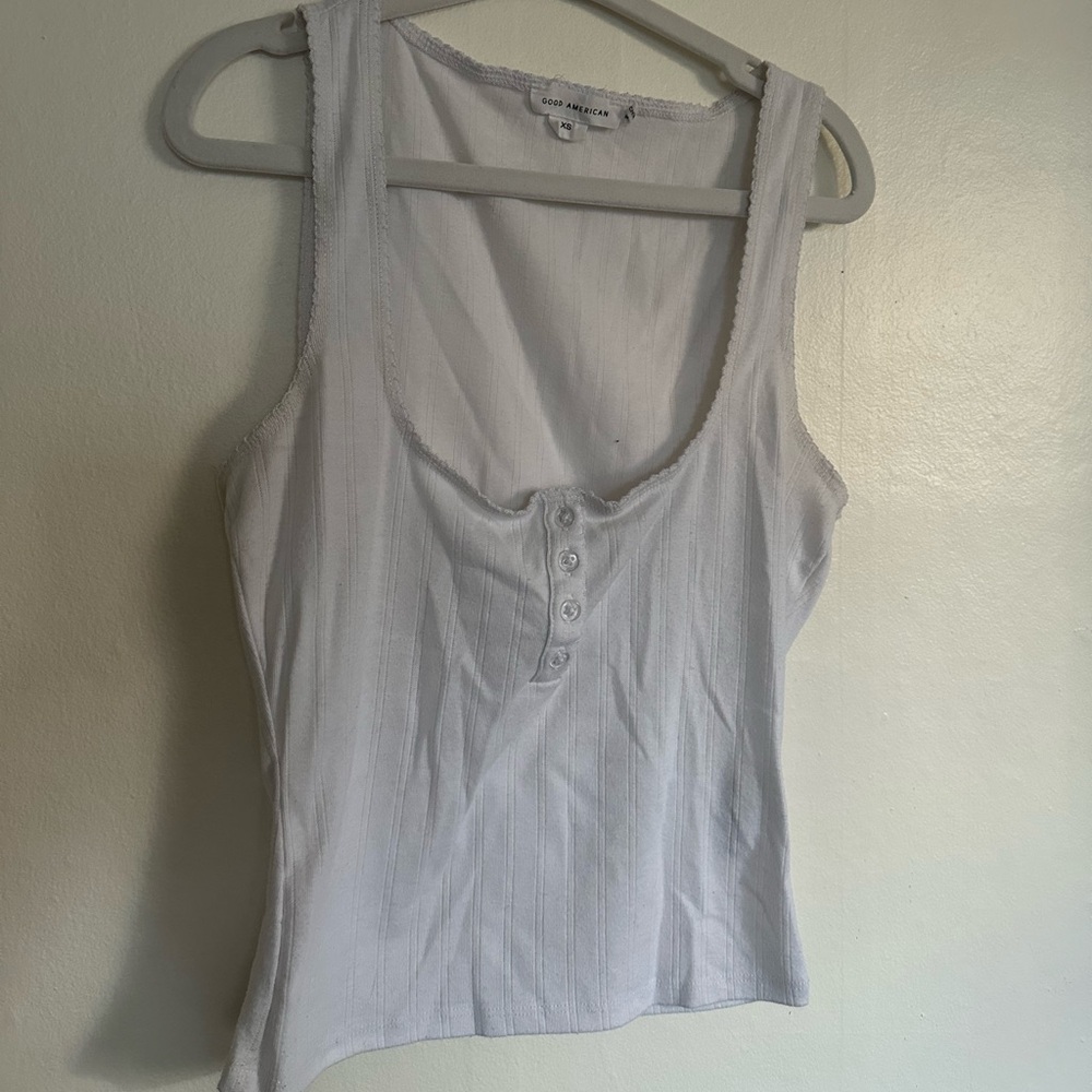 Good American White Ribbed Tank Top